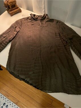 Reiss Taupe Dot-Jacquard Mock Neck Blouse